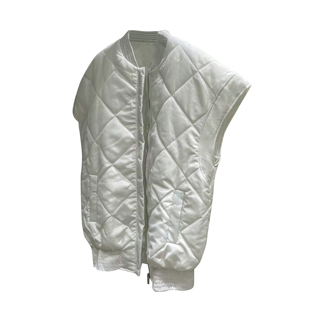 Fashion Cotton Vest Jacket For Women Round Neck Sleeveless Solid Minimalist Casual Jackets Female Clothing Winter