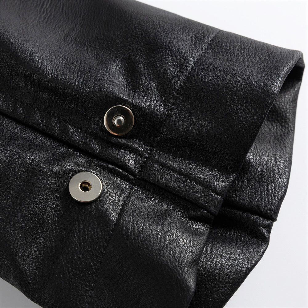 Men's Punk Deconstructed PU Leather Stand Collar Oversized Motorcycle Jacket